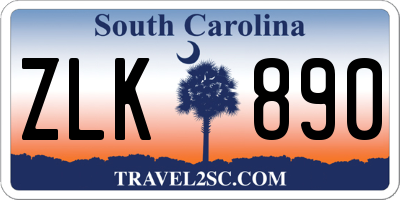 SC license plate ZLK890