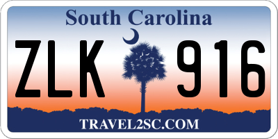 SC license plate ZLK916