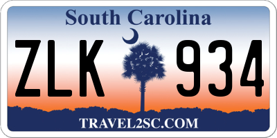 SC license plate ZLK934