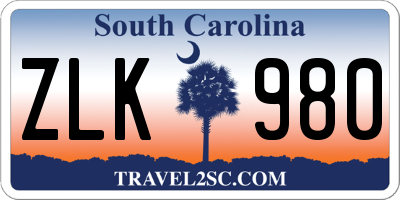 SC license plate ZLK980