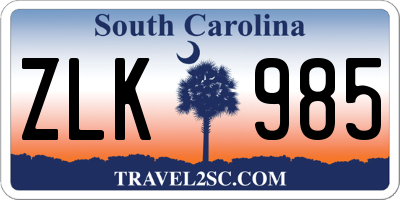 SC license plate ZLK985