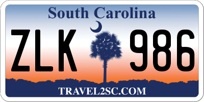 SC license plate ZLK986
