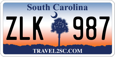 SC license plate ZLK987