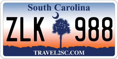 SC license plate ZLK988
