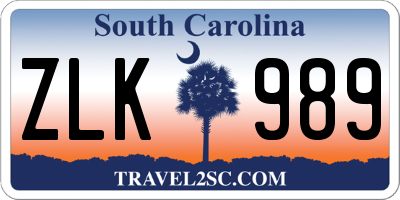 SC license plate ZLK989