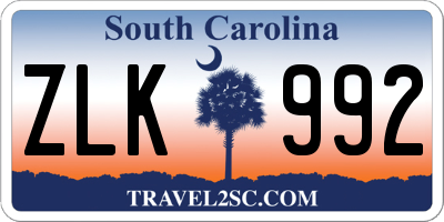 SC license plate ZLK992