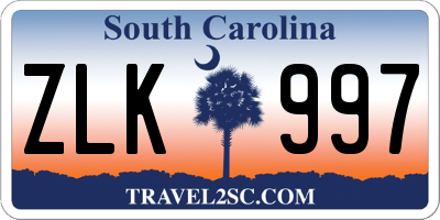 SC license plate ZLK997