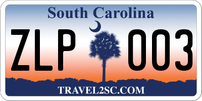 SC license plate ZLP003