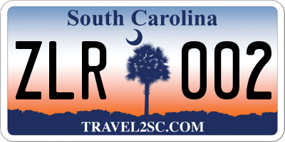 SC license plate ZLR002