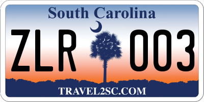 SC license plate ZLR003