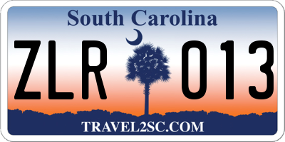 SC license plate ZLR013