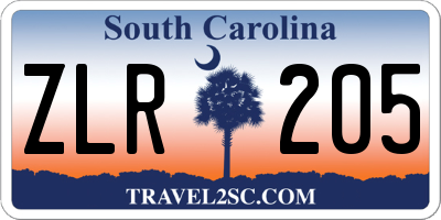 SC license plate ZLR205