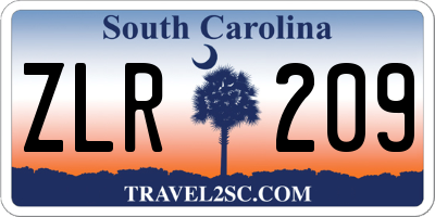 SC license plate ZLR209