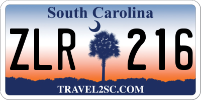 SC license plate ZLR216