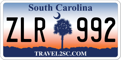 SC license plate ZLR992