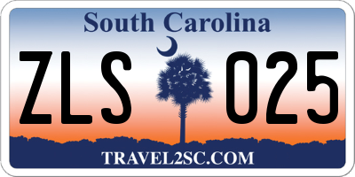 SC license plate ZLS025