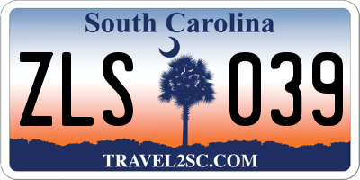 SC license plate ZLS039
