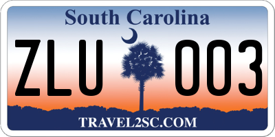 SC license plate ZLU003