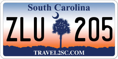 SC license plate ZLU205