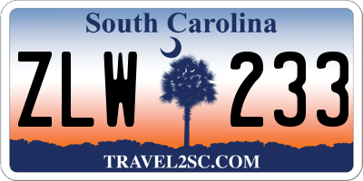 SC license plate ZLW233