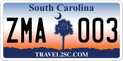 SC license plate ZMA003