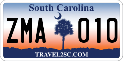 SC license plate ZMA010
