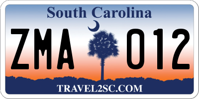 SC license plate ZMA012