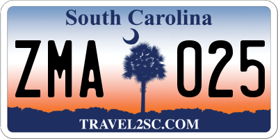 SC license plate ZMA025