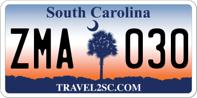 SC license plate ZMA030