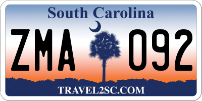 SC license plate ZMA092
