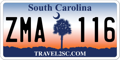 SC license plate ZMA116