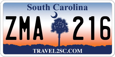 SC license plate ZMA216