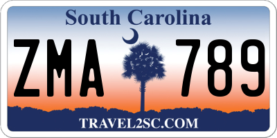 SC license plate ZMA789