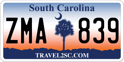 SC license plate ZMA839