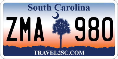 SC license plate ZMA980