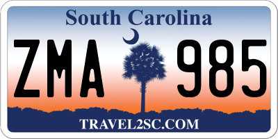 SC license plate ZMA985