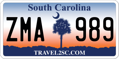 SC license plate ZMA989