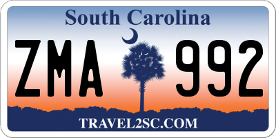 SC license plate ZMA992