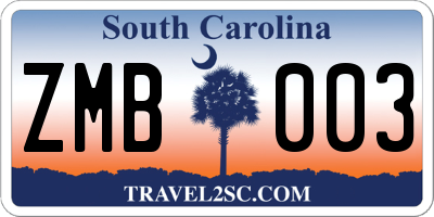 SC license plate ZMB003