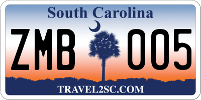 SC license plate ZMB005