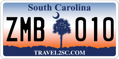 SC license plate ZMB010