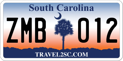 SC license plate ZMB012