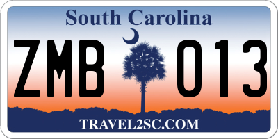 SC license plate ZMB013
