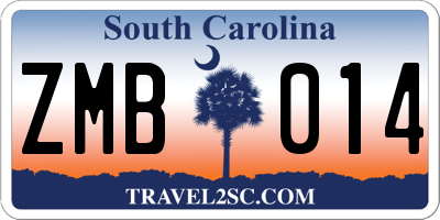 SC license plate ZMB014