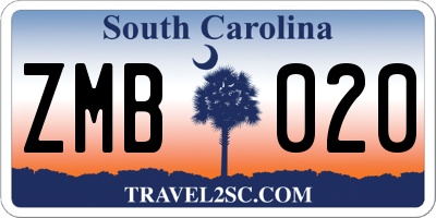 SC license plate ZMB020