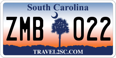 SC license plate ZMB022