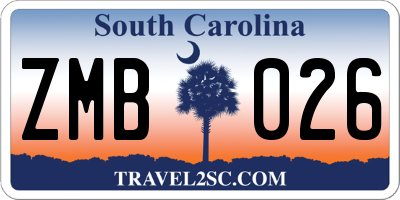 SC license plate ZMB026