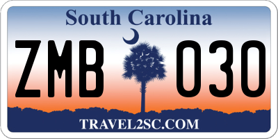 SC license plate ZMB030