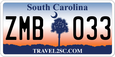 SC license plate ZMB033