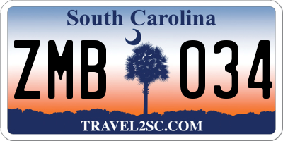 SC license plate ZMB034